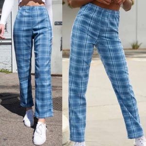 NWT Brandy Melville Blue Plaid Pant/Trouser